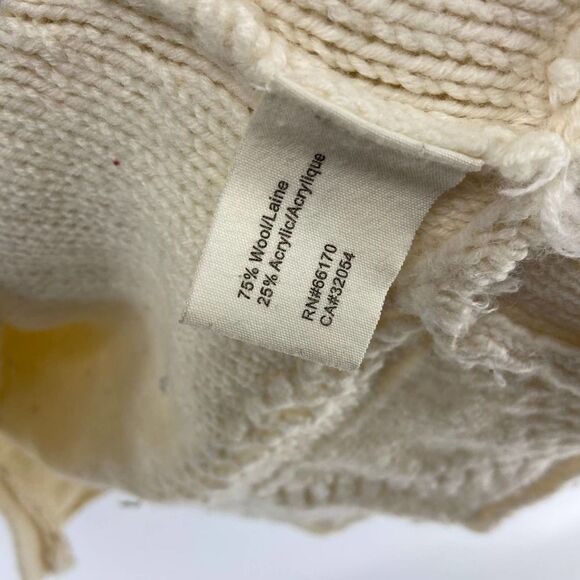 Anthropologie Rosie Neira Cream Round Neck Wool upraised knit Sweater womens L - Picture 5 of 9